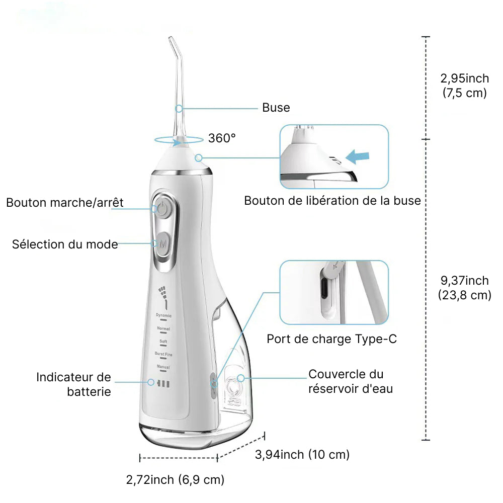 FlosZapa Hydropulseur Dentaire