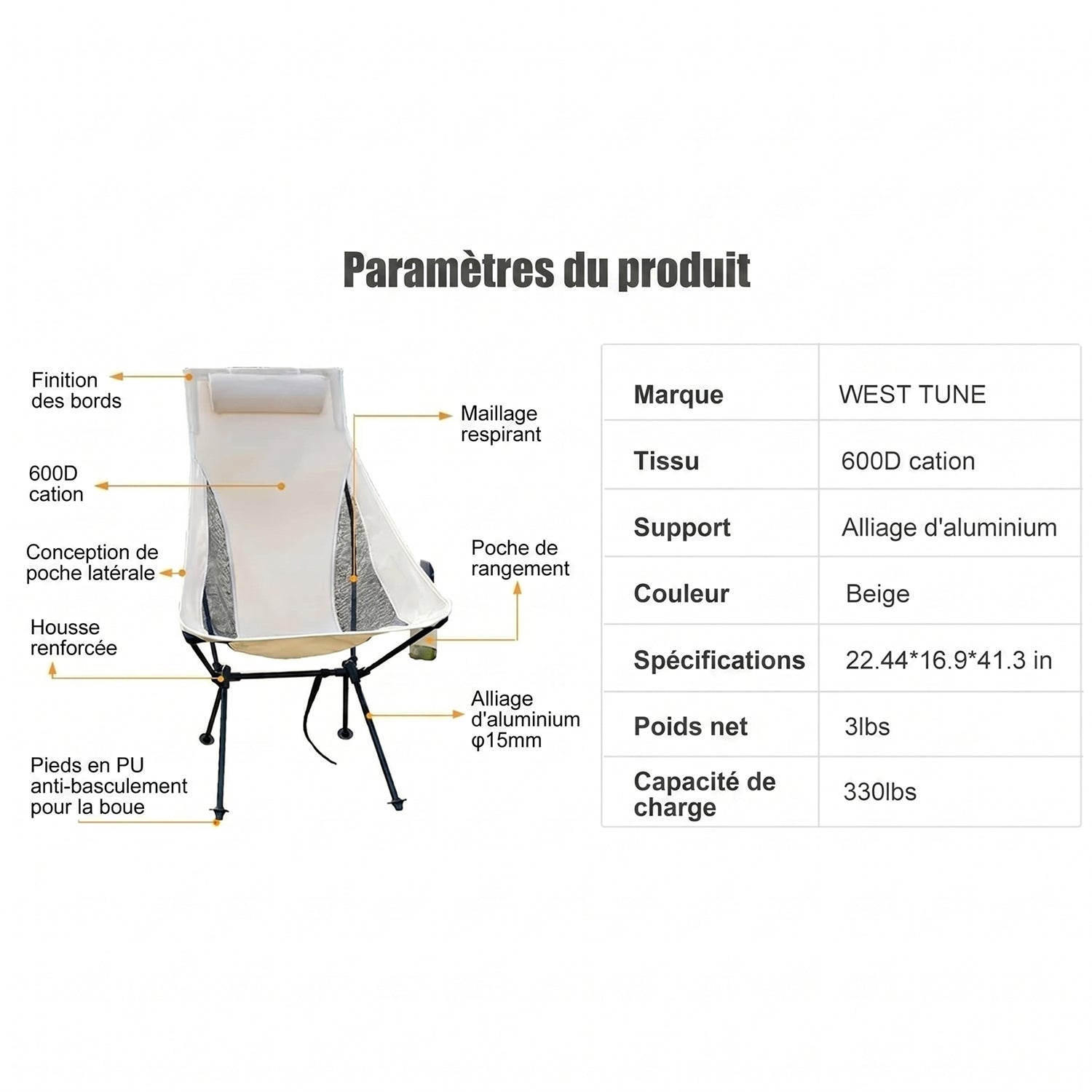 NestFoche Chaise de Camping Compacte